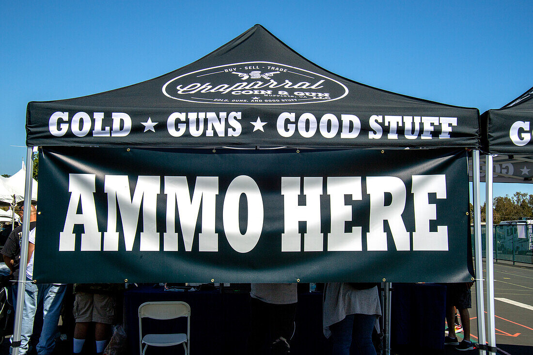 Ammunition on sale in a tent at an outdoor gun show