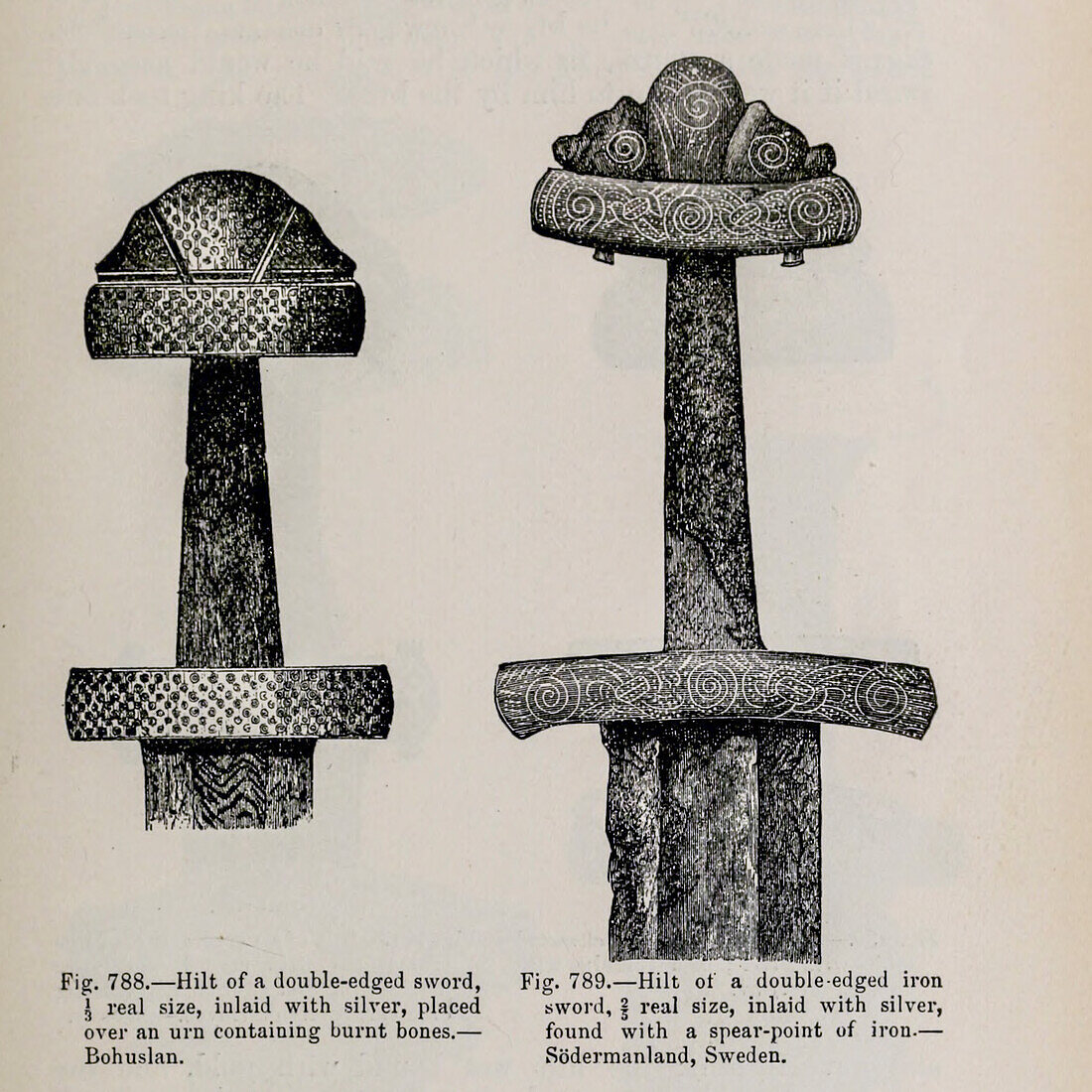 Viking age iron swords, 19th century illustration