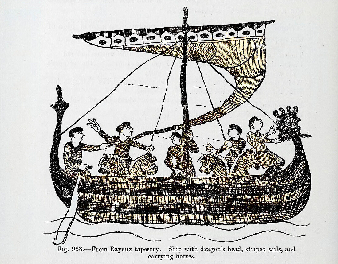 Viking dragon head ship, 19th century illustration