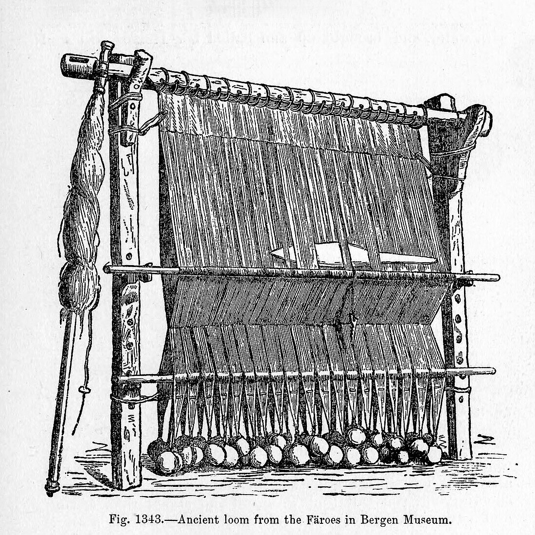 Ancient loom, 19th century illustration