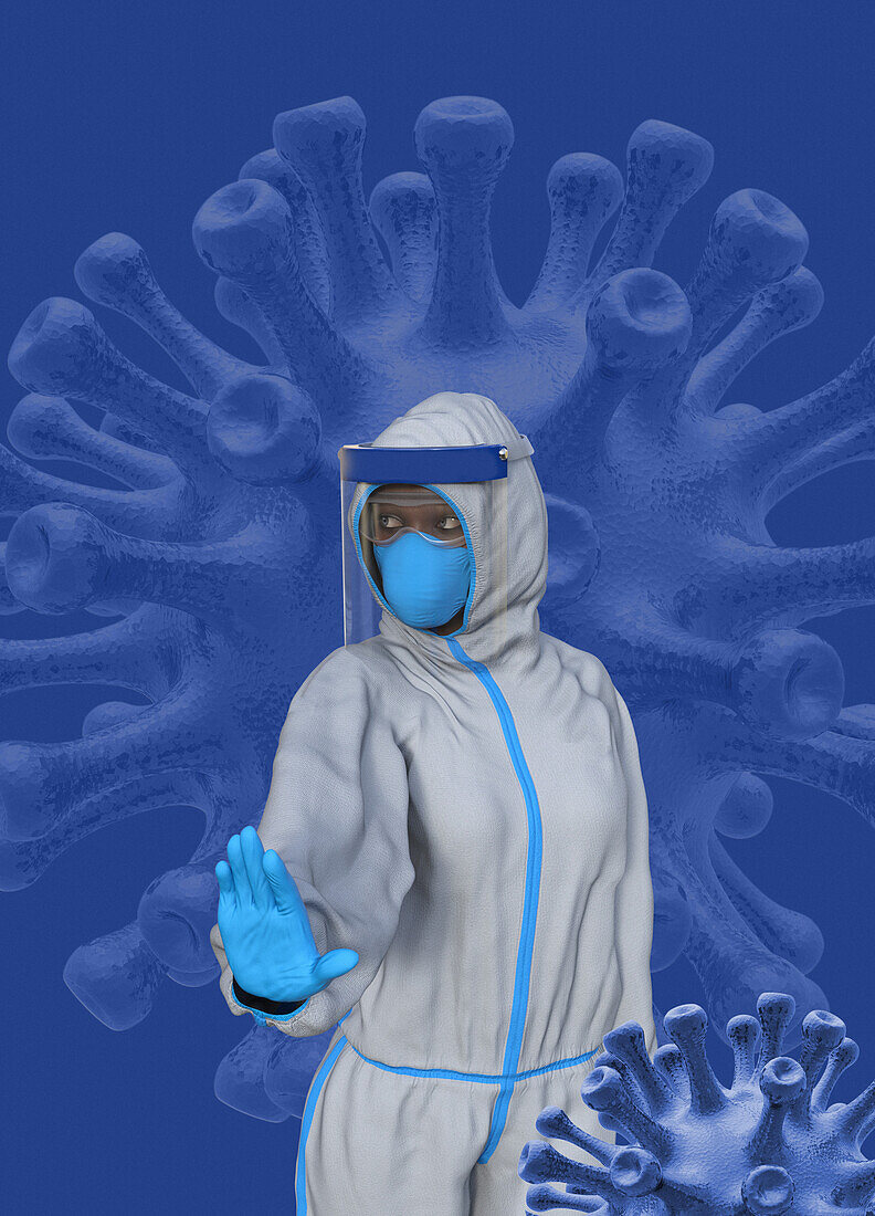 Woman wearing personal protection clothing, illustration
