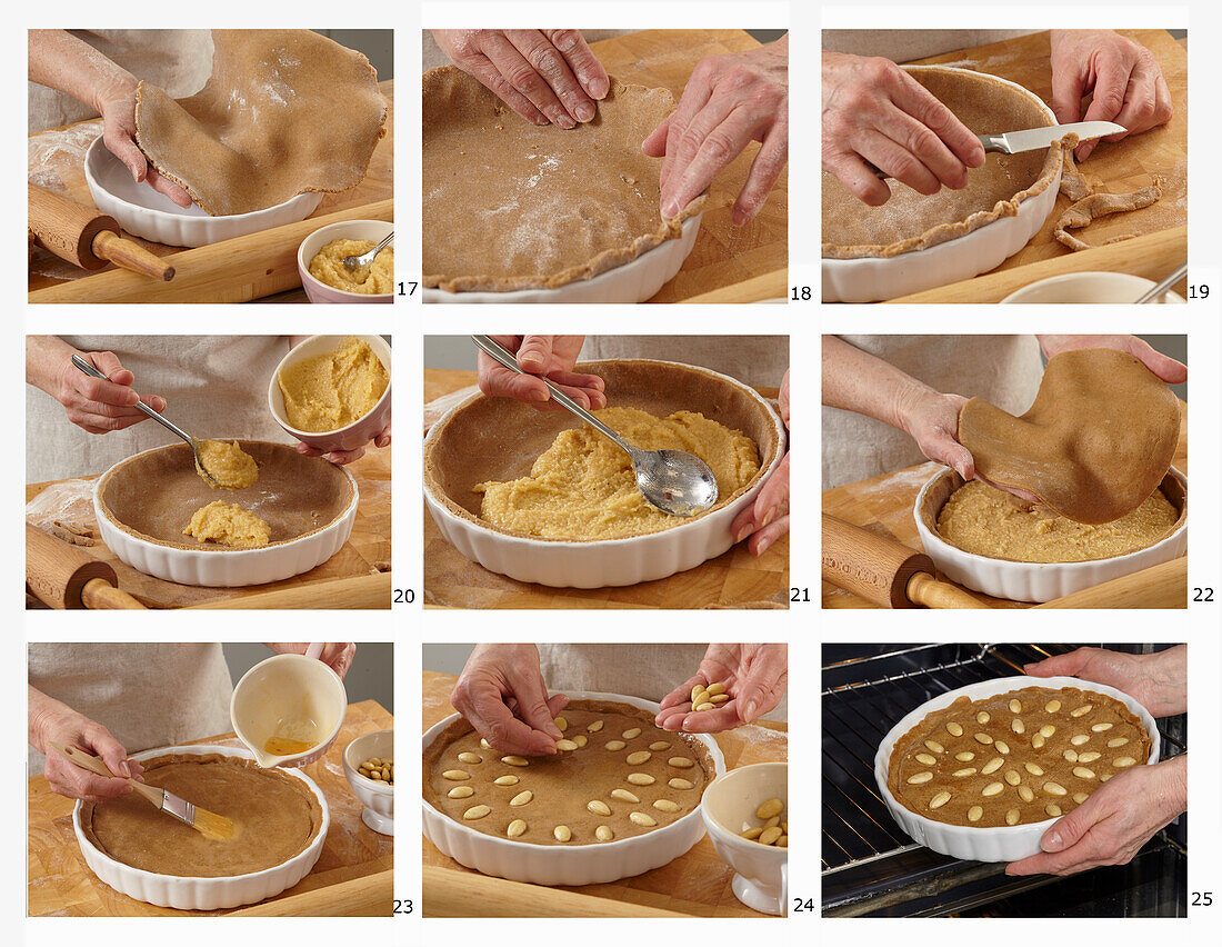 Kuchen aus Lebkuchenteig mit Mandelpaste zubereiten
