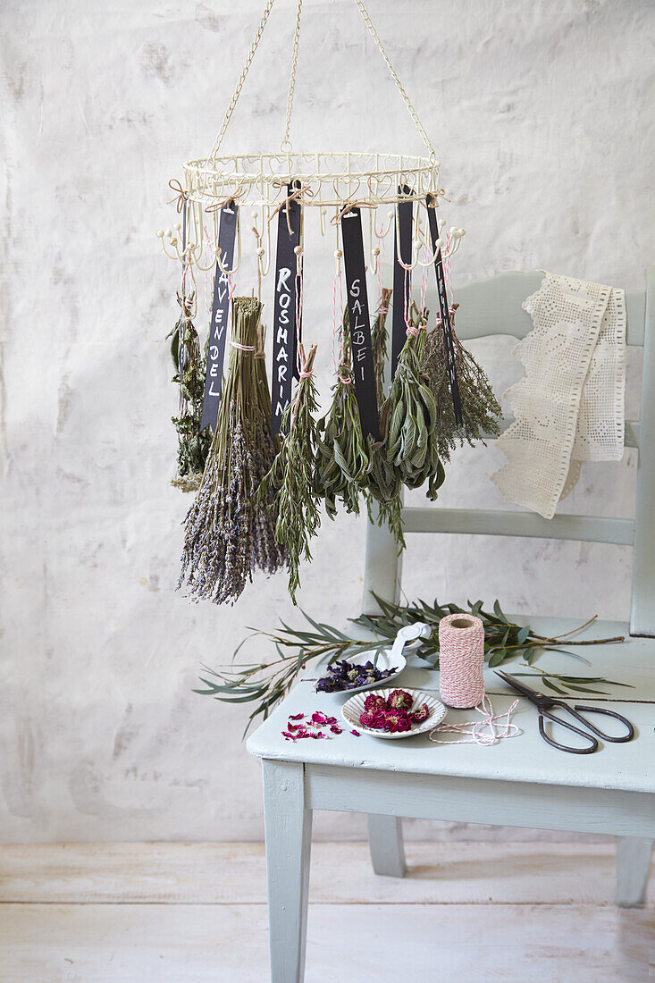 Herbs drying on a herb crown