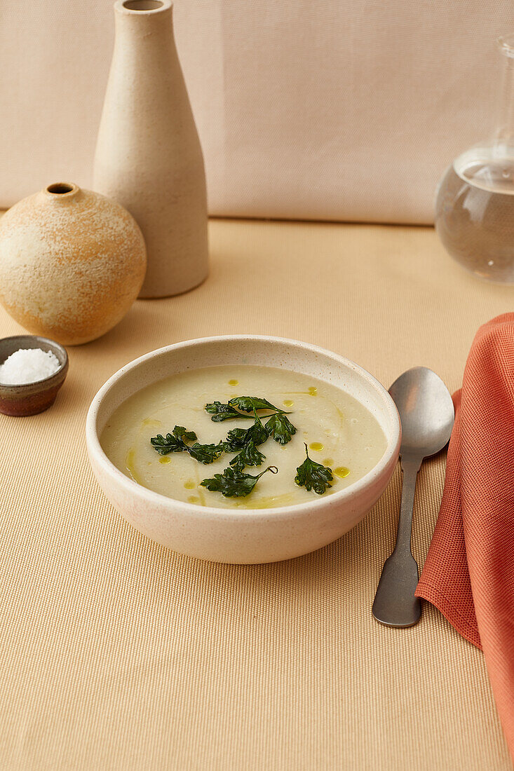 Jerusalem artichoke soup with fried parsley