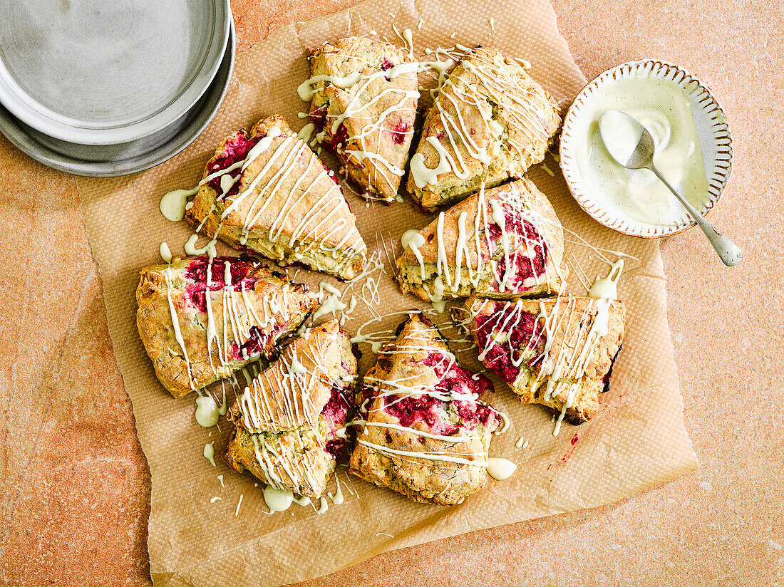 Raspberry white chocolate scones