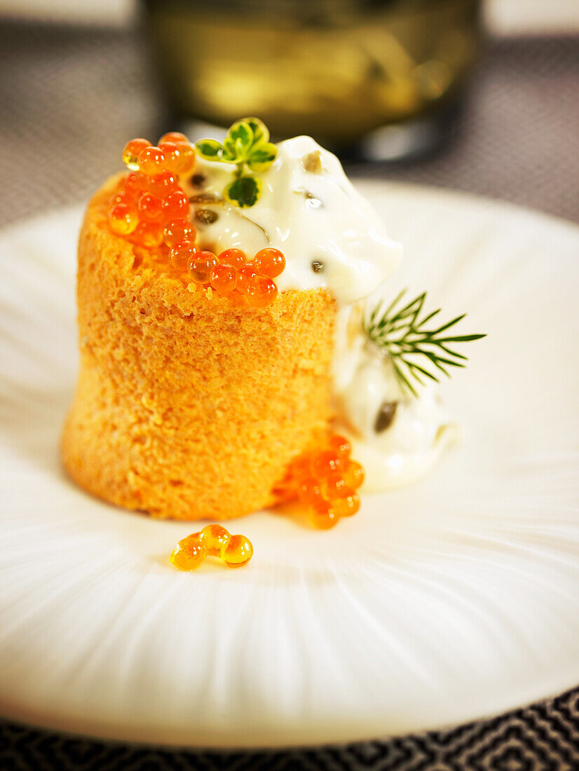 Fish pudding with caviar