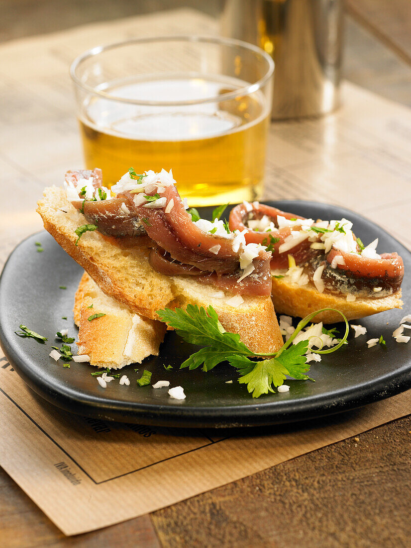 Anchovy crostini with vinaigrette