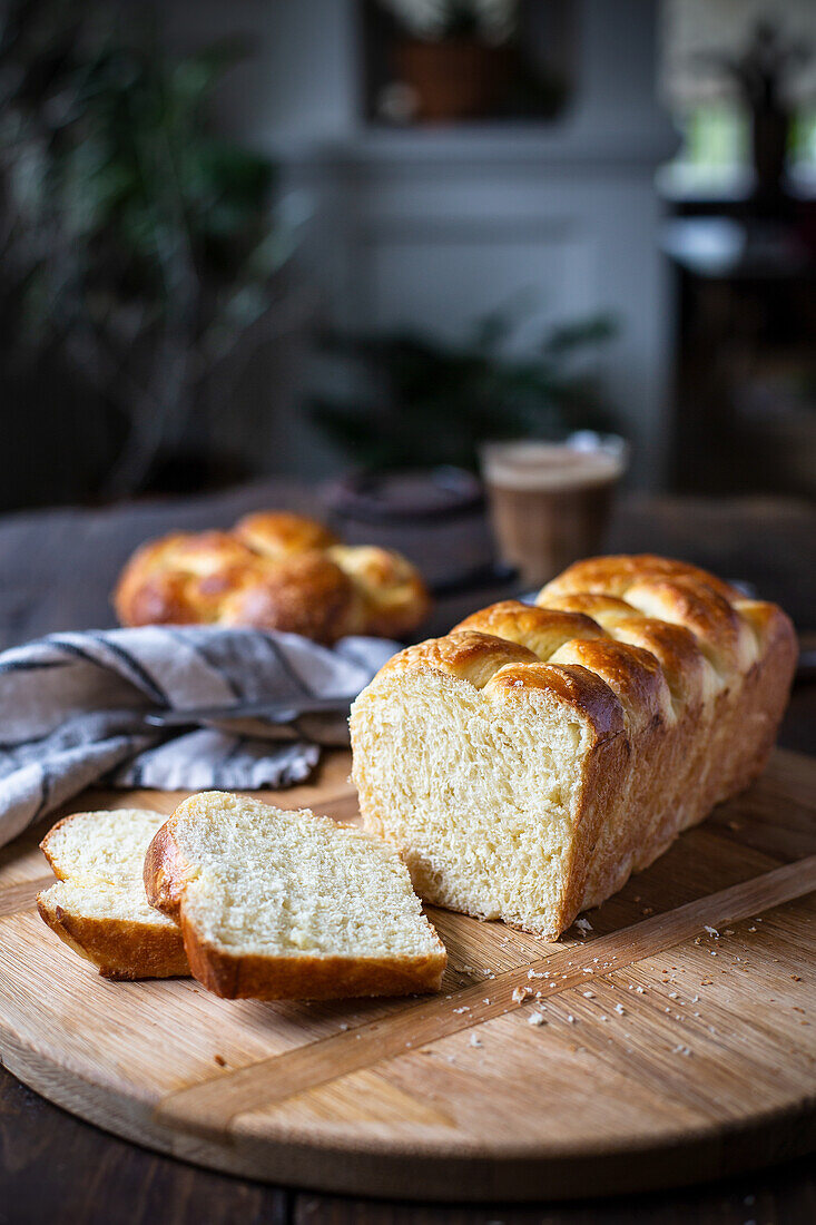 Yeast plait loaf, sliced