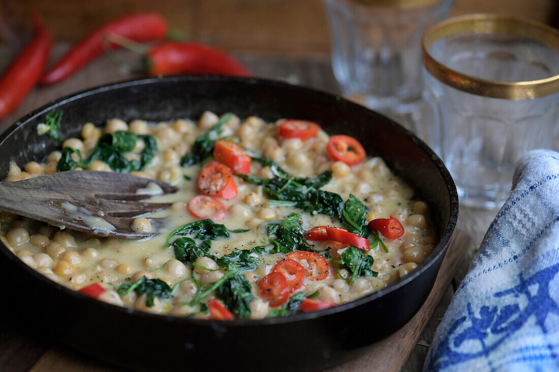 Creamy chickpeas with parmesan and pickled chilli