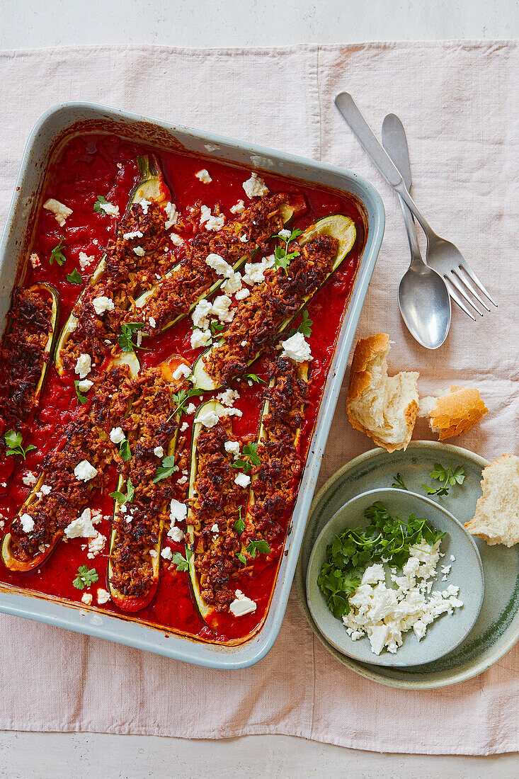 Harissa lamb stuffed courgette