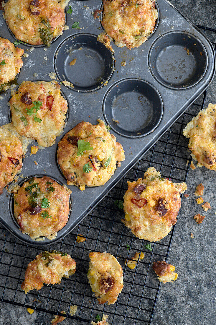 Corn muffins with chorizo and cheddar cheese