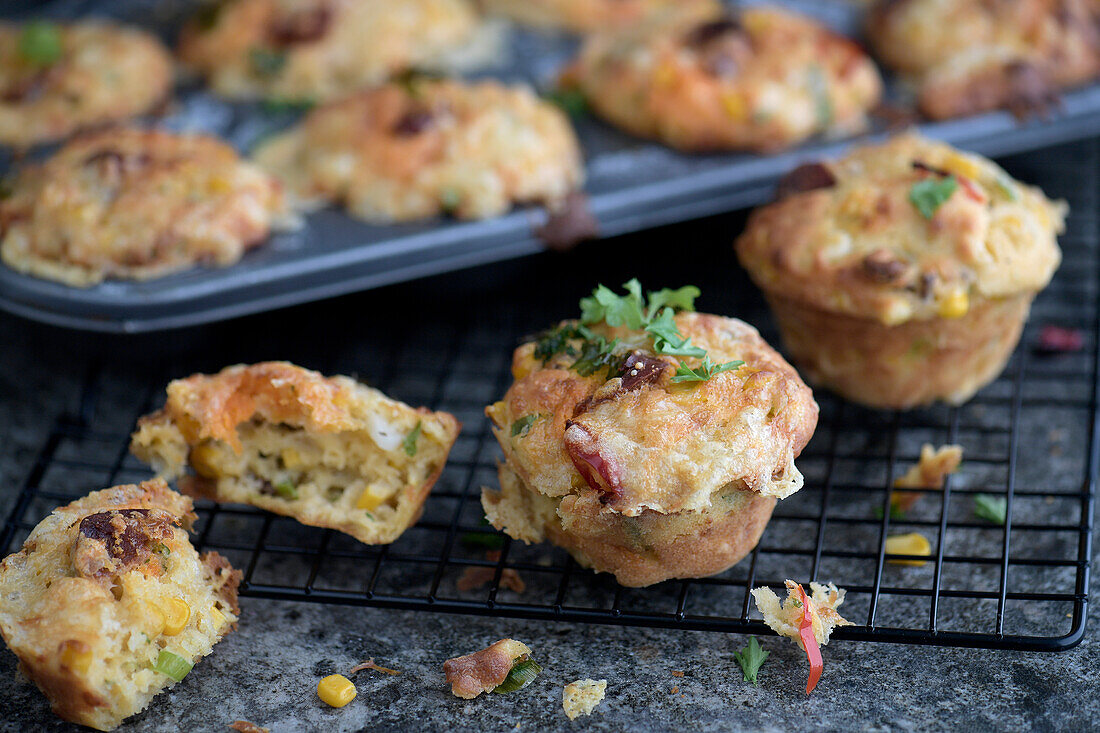 Corn muffins with chorizo and cheddar cheese