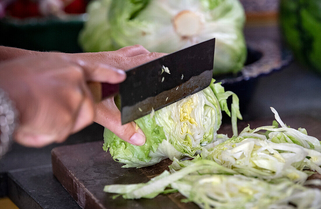 Iceberg lettuce cut into strips