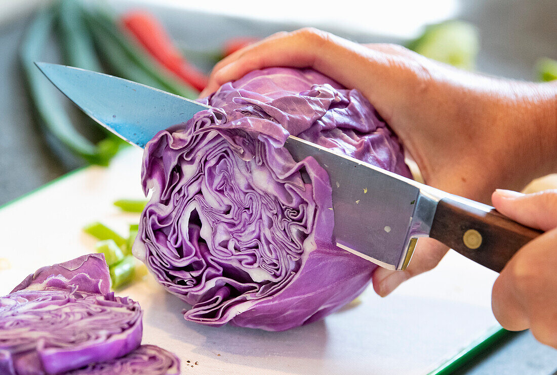 Red cabbage cut into strips