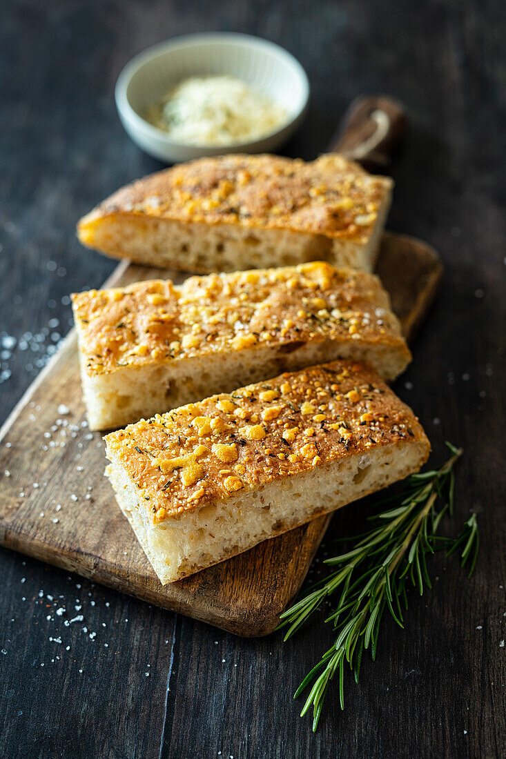 Focaccia with rosemary and parmesan (vegetarian)