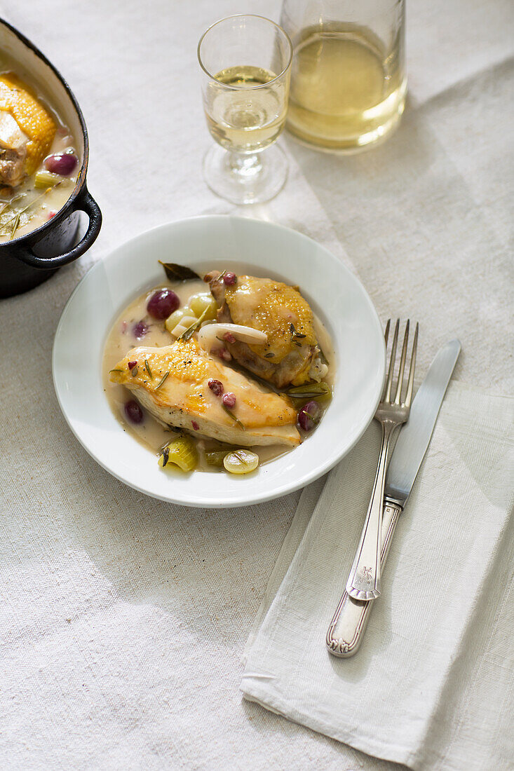 Coq au vin with grapes