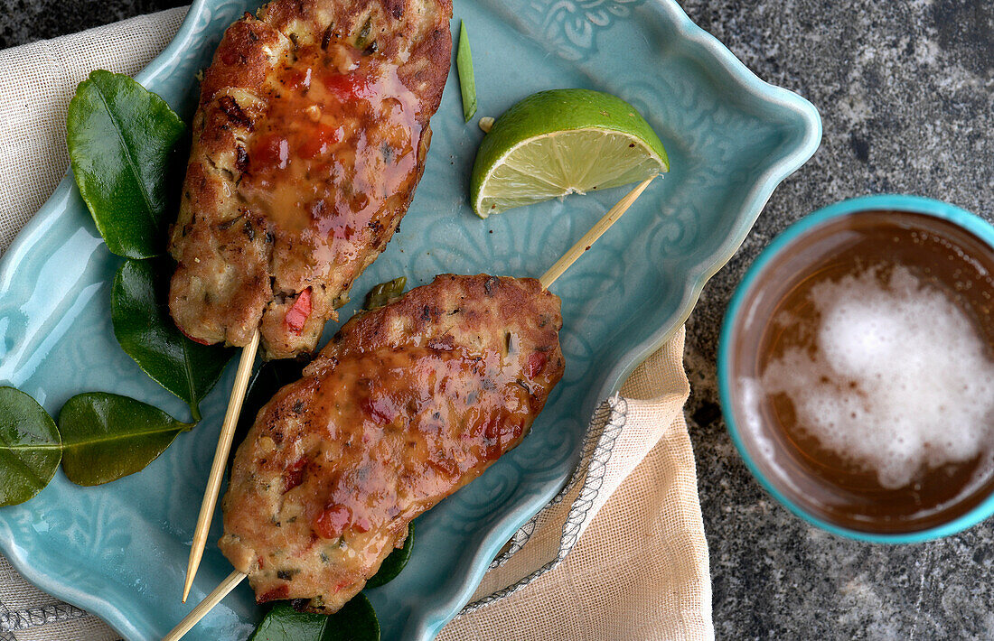 Thai ground chicken skewers