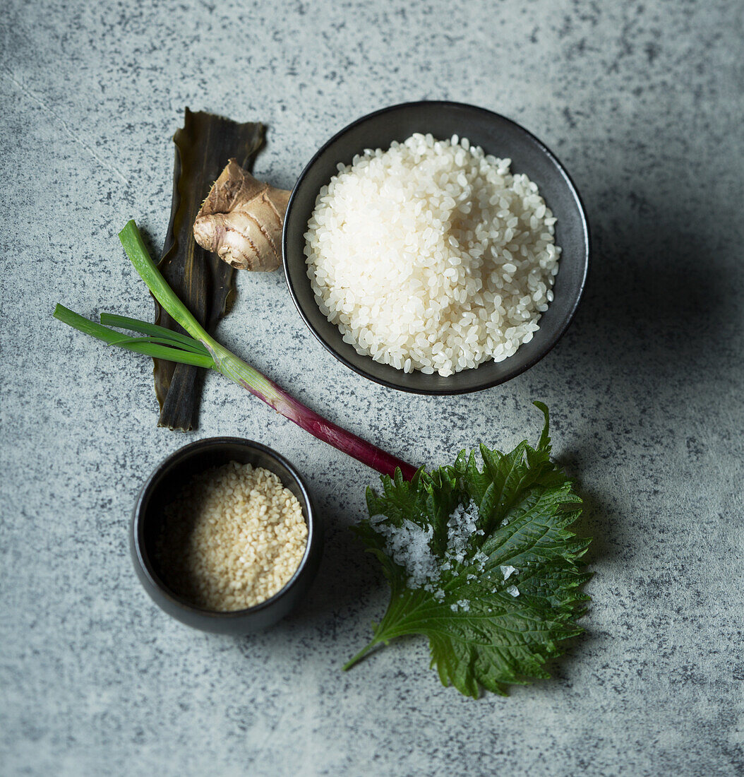 Ingredients for vegan rice soup from Japan