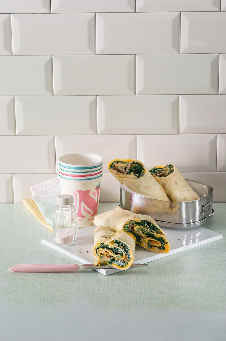 Vegetarian scrambled egg and spinach wraps