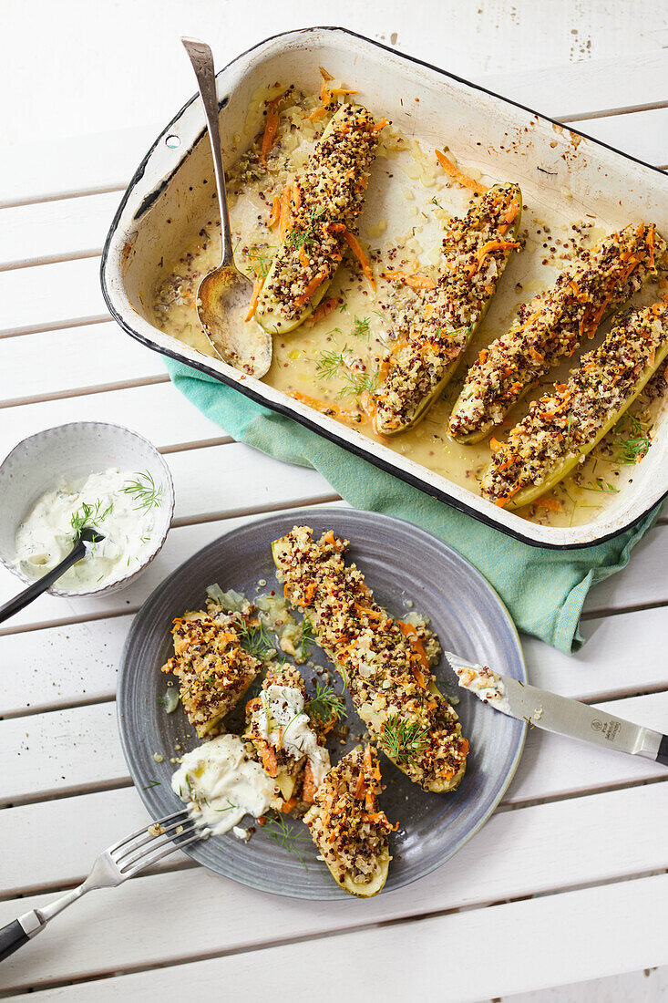 Stuffed cucumbers with dill sour cream
