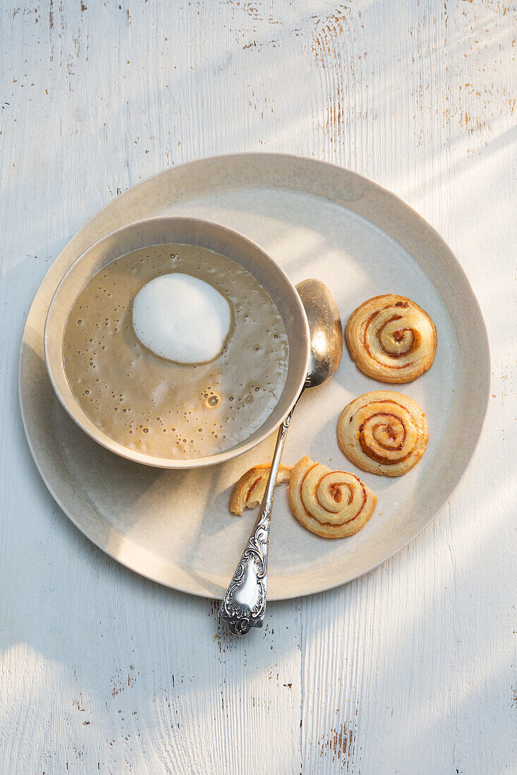 Porcini mushroom cream soup with milk foam