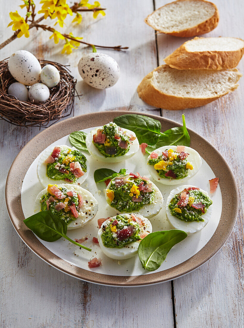 Deviled eggs with herb cream