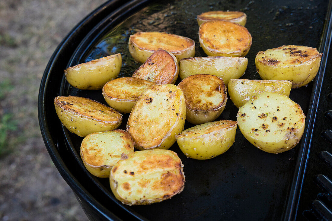 Golden brown grilled potatoes