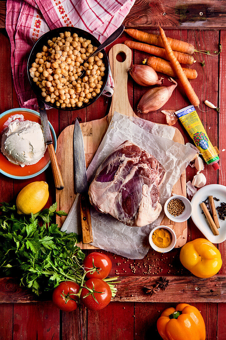 Zutaten für Lamm-Tajine mit Kichererbsen und Labneh