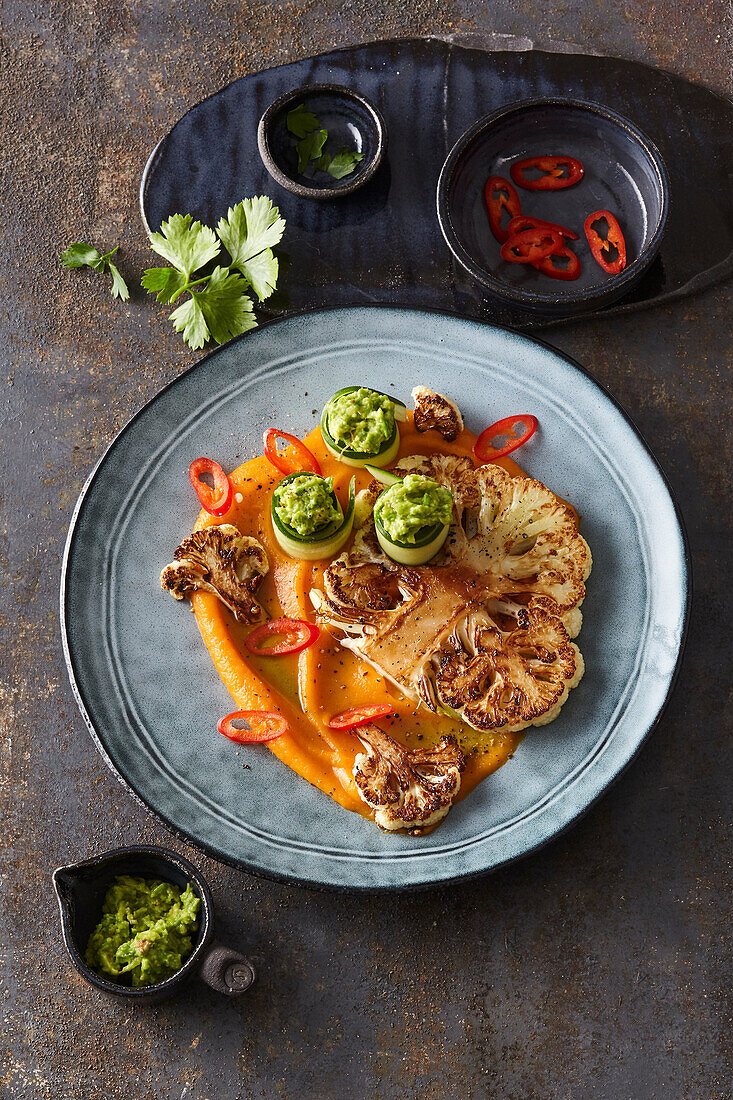 Cauliflower steak with sweet potato puree