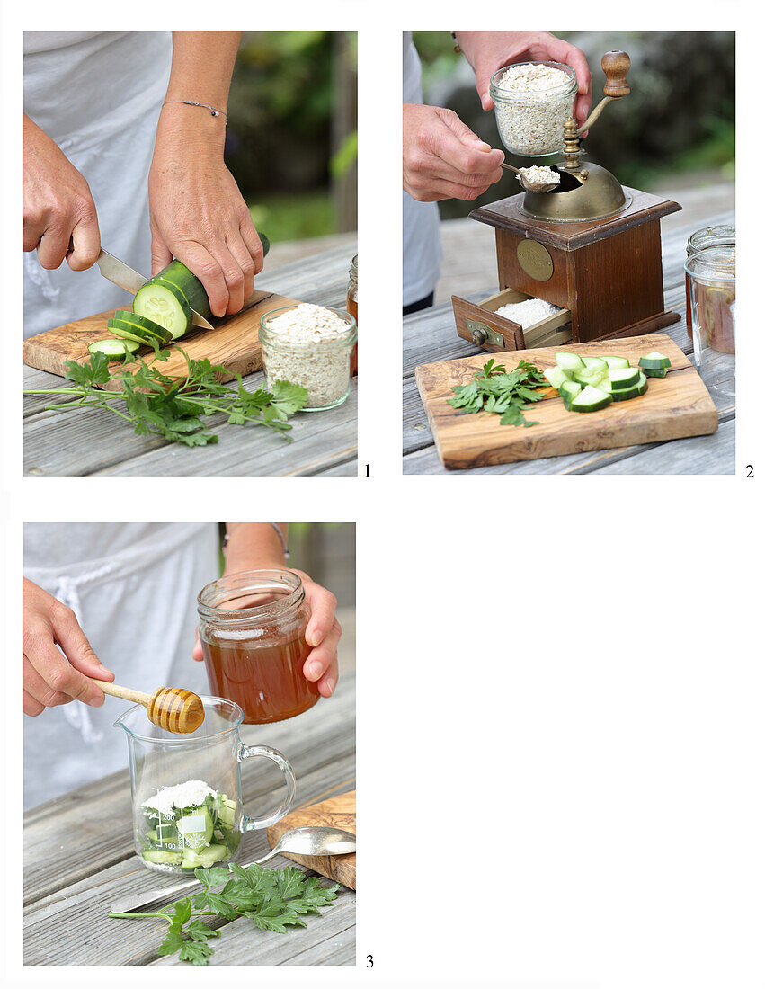 Making a cucumber face mask