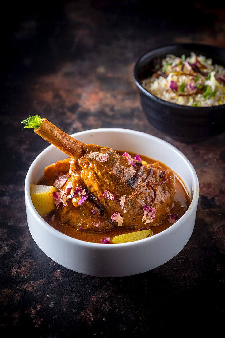 Lamb Nihari (Pakistan slow cooked lamb stew) with rice