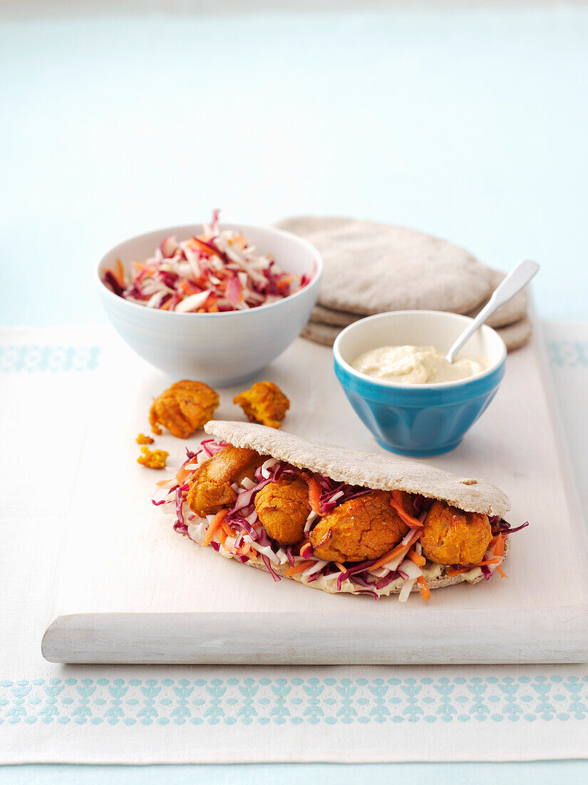 Sweet potato falafel in pita bread