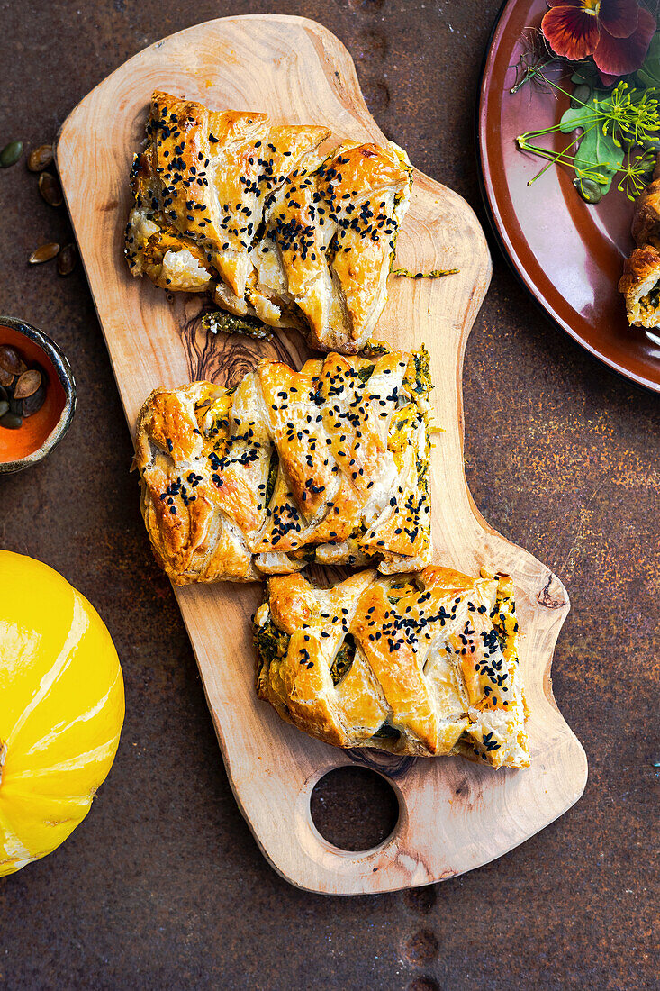 Pumpkin, spinach and feta pastry