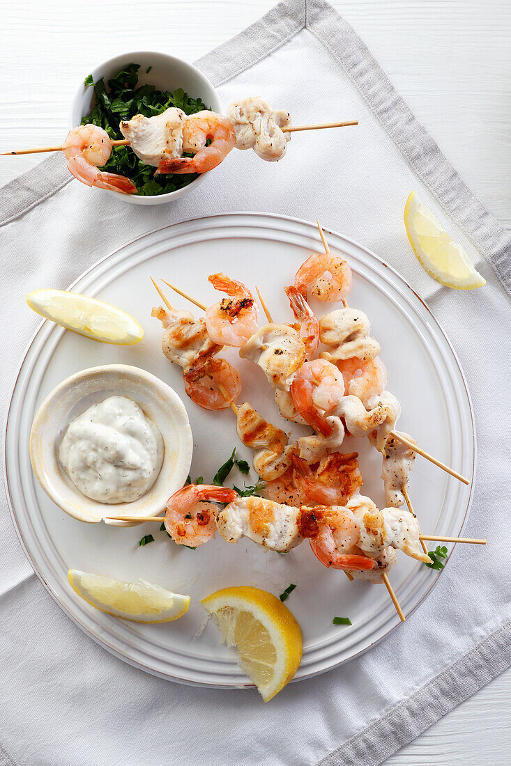 Shrimp and chicken skewers