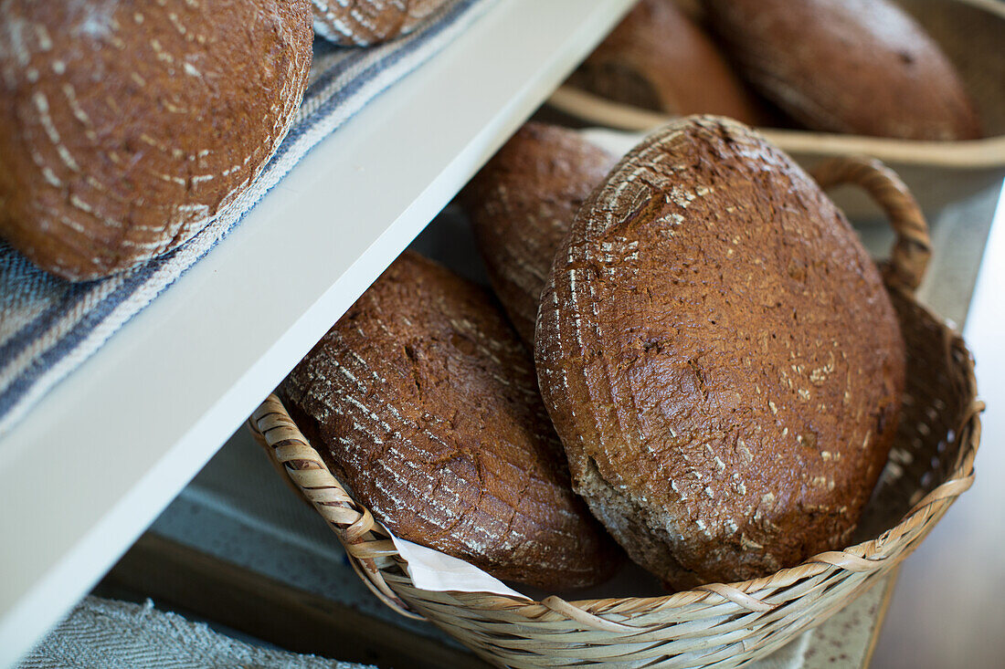 Freshly baked bread in a basket
