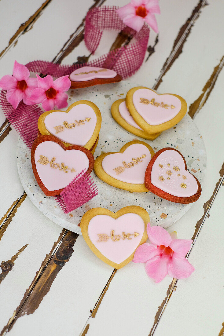 Vanilla biscuits and strawberry biscuits for Valentine's Day