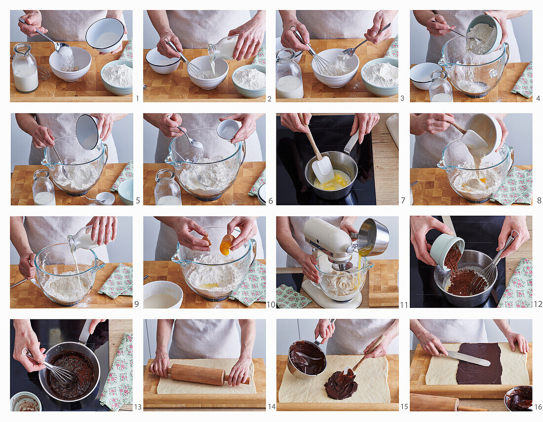Baking cocoa brioche buns - step by step
