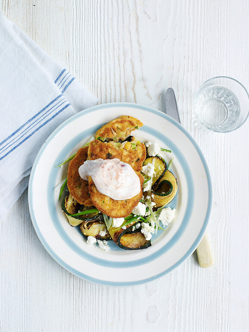 Chickpea fritters with zucchini salad