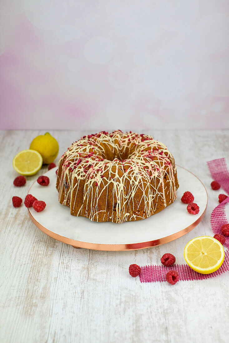 Lemon and raspberry gugelhupf