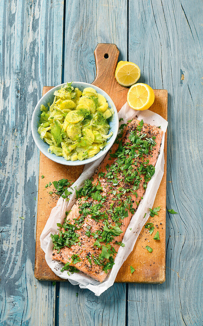 80-degree salmon with potato and fennel salad