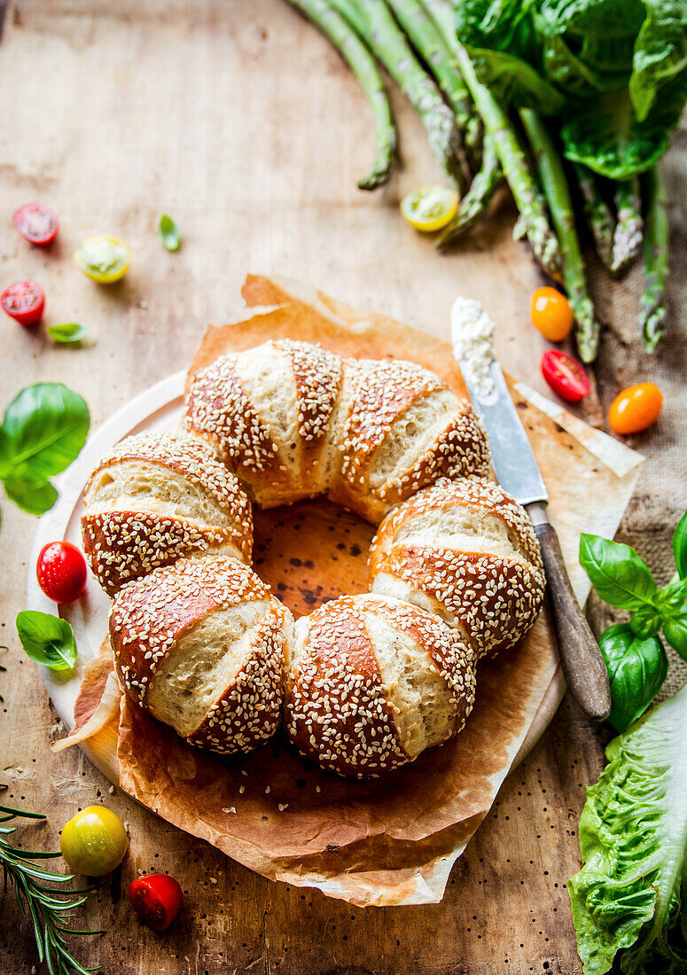 Fresh bread roll wreath