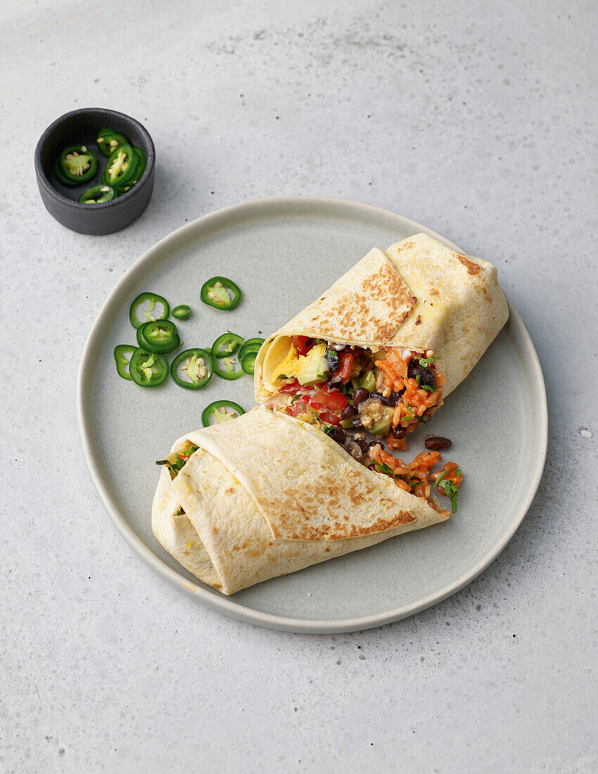 Burritos with rice and bean stuffing