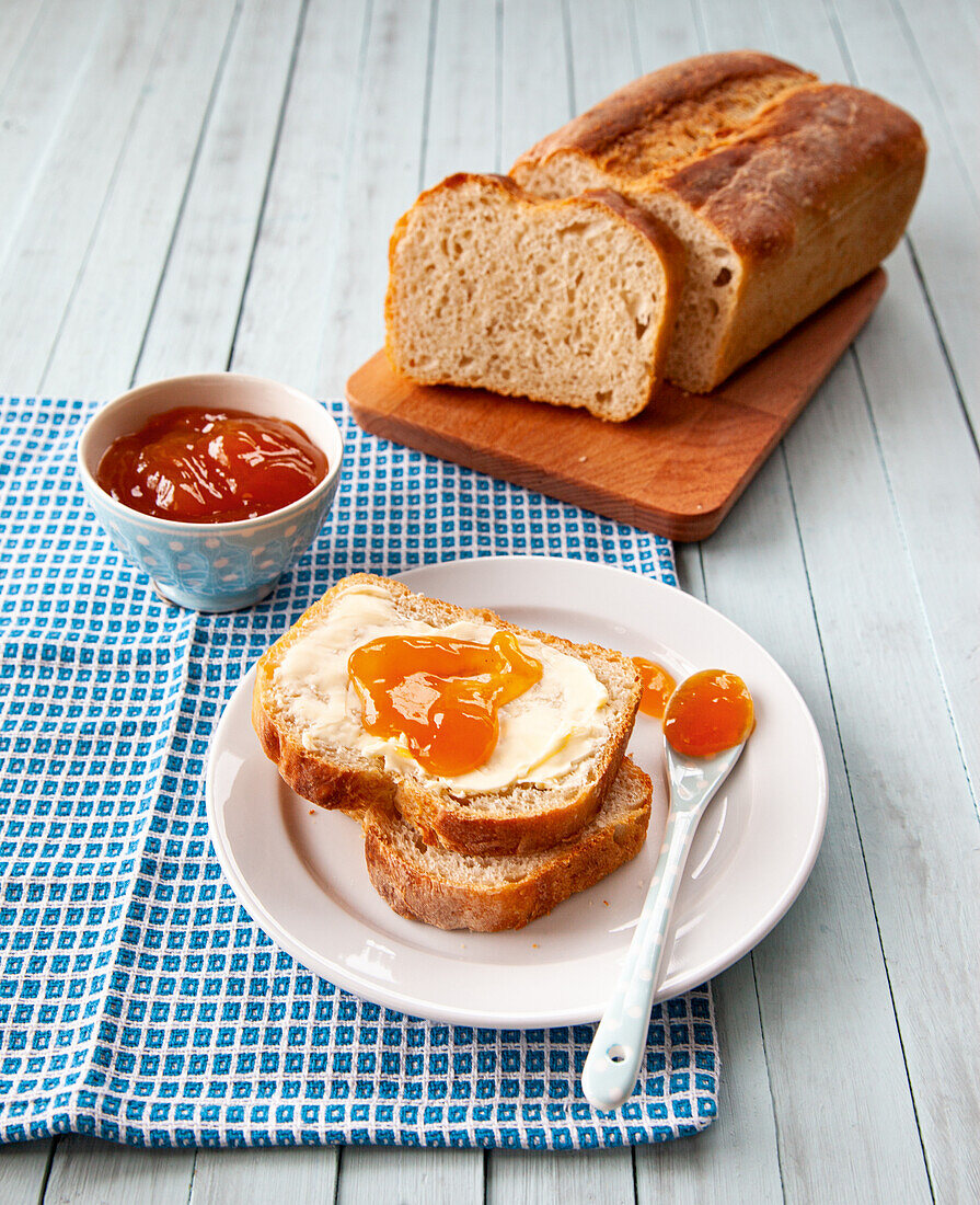 Homemade white bread with jam