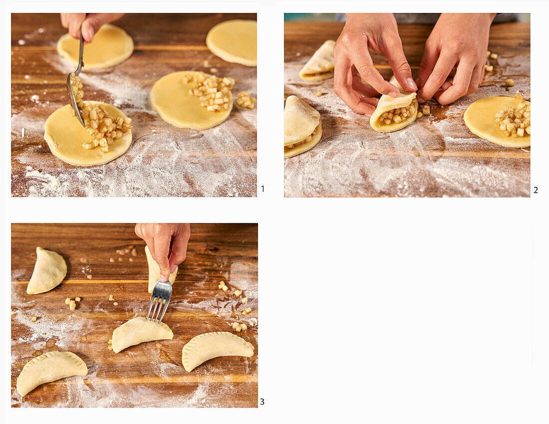Filling and shaping mini apple pockets