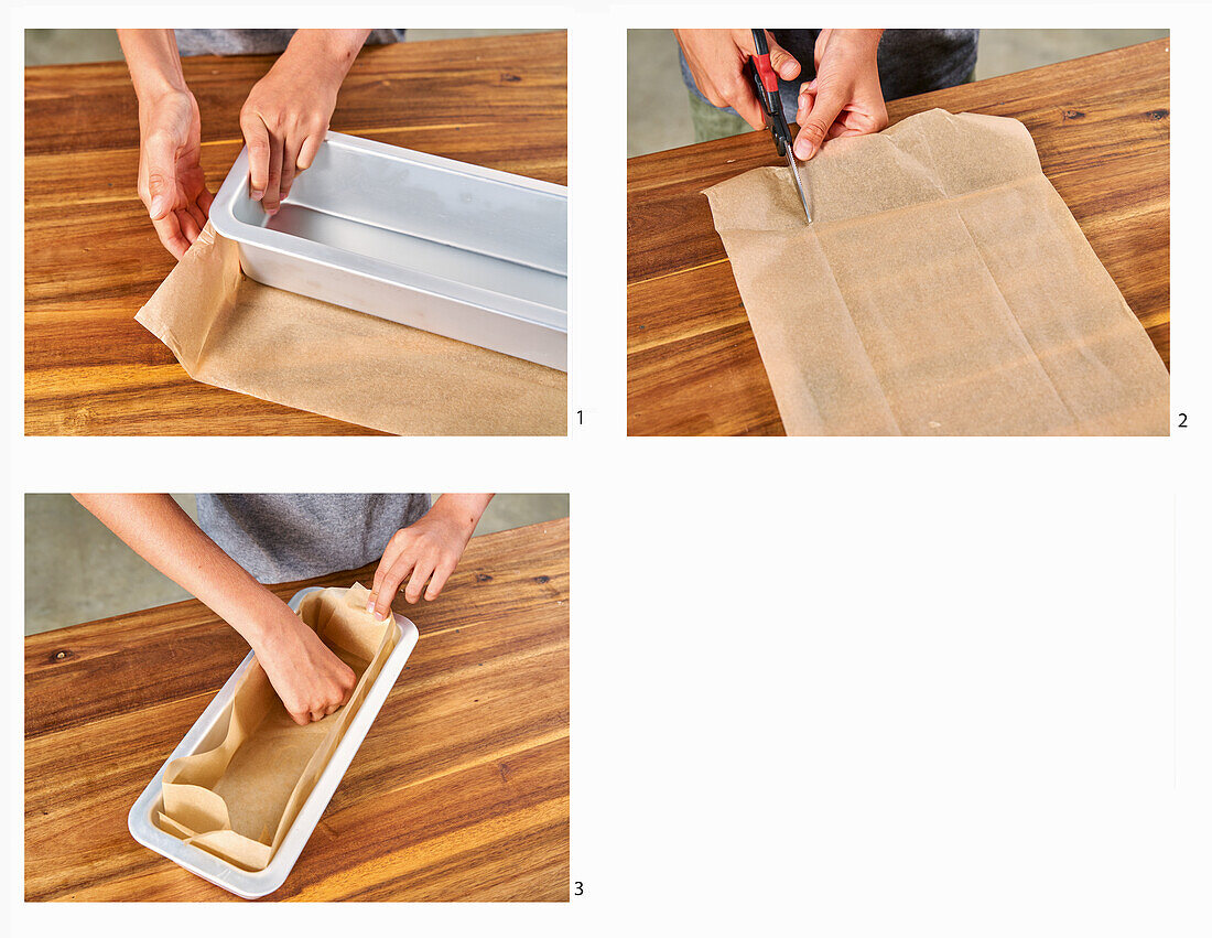 Lining a loaf tin with baking paper