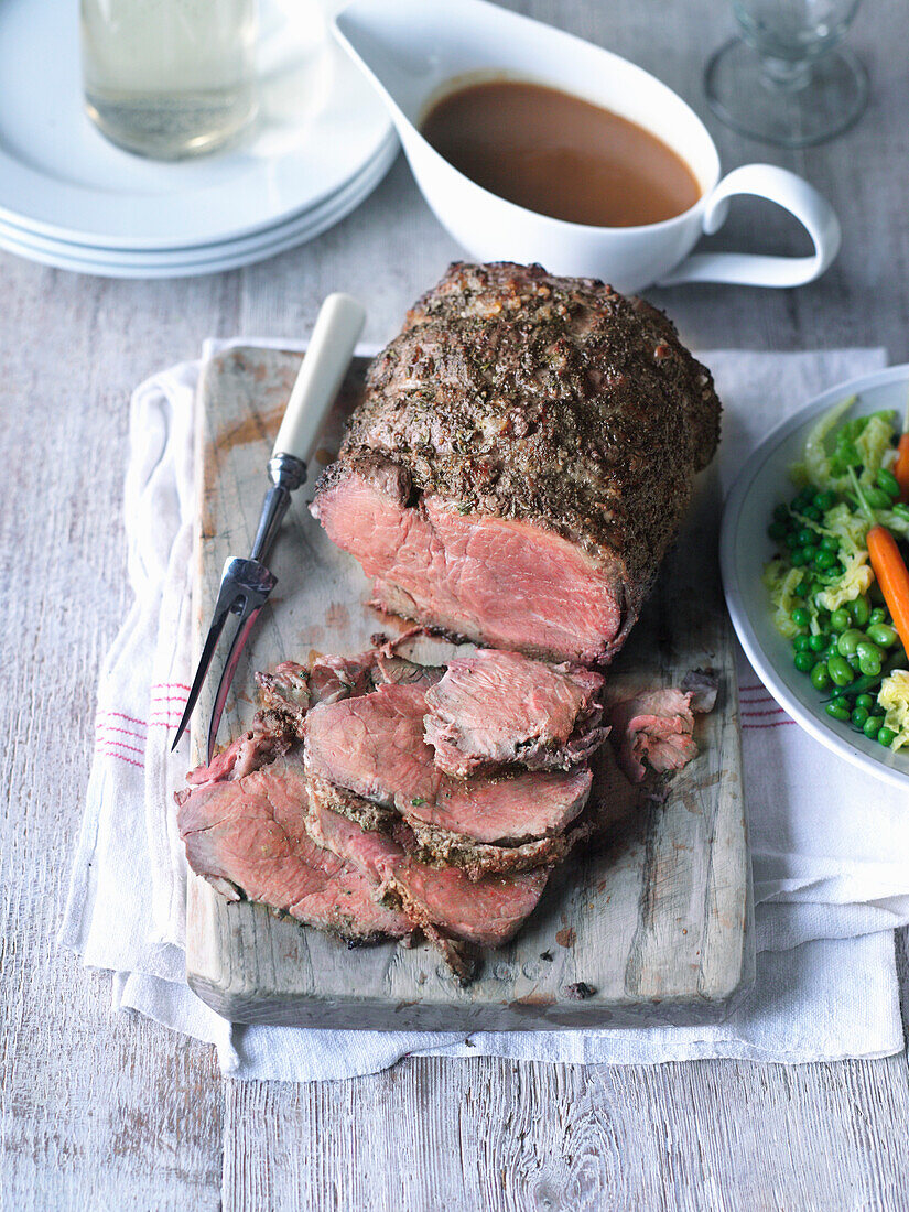 Roast beef with caramelized onion sauce