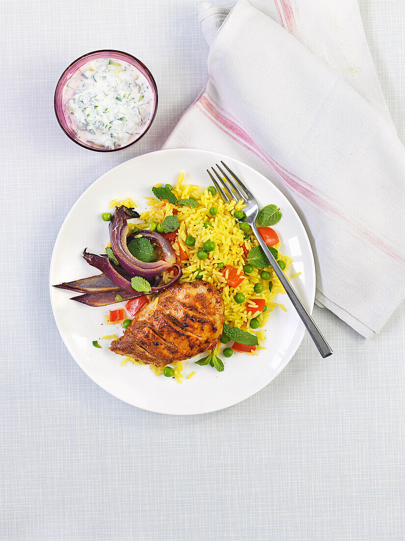 Chicken tikka with spiced rice