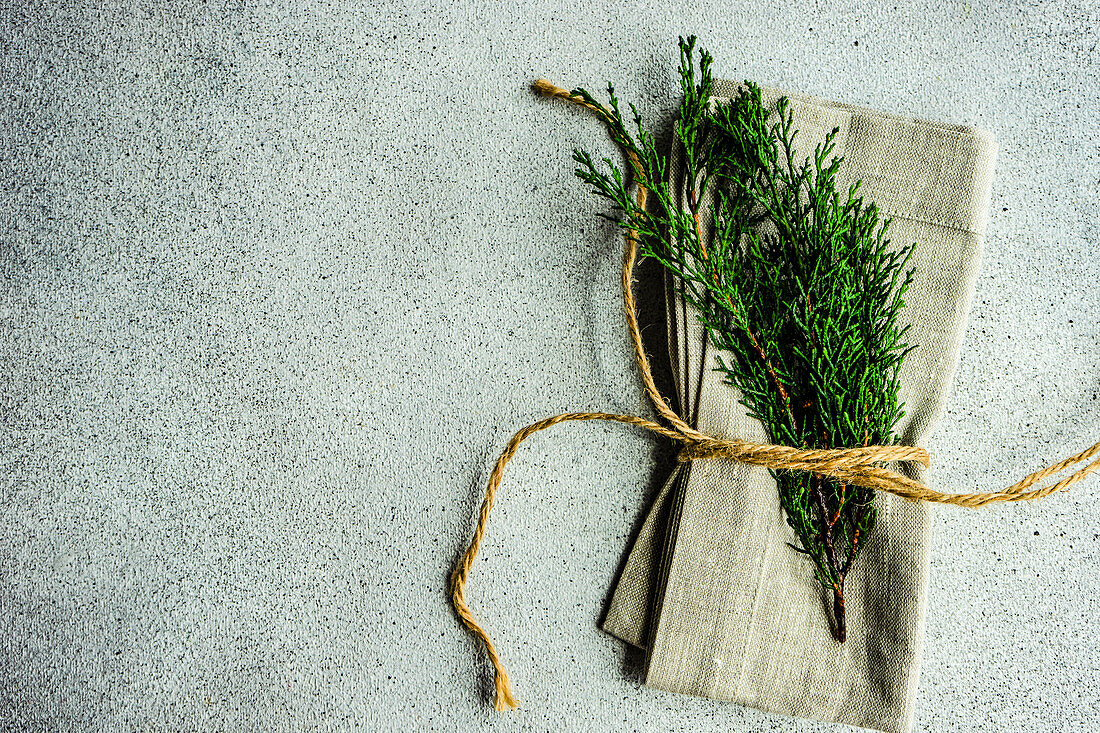 Napkin decorated with thuja branches