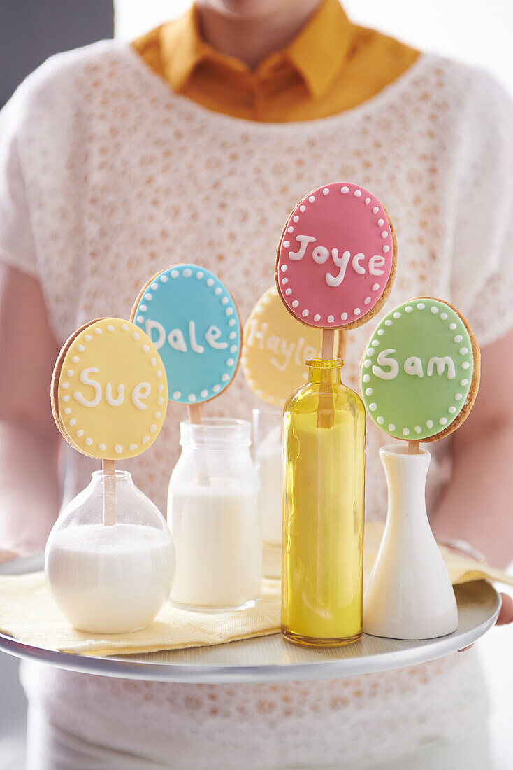 Easter biscuits on a stick with names