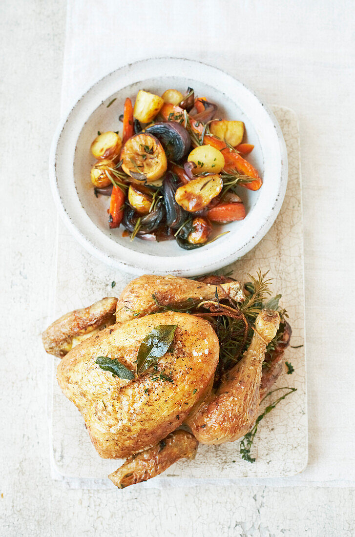 Roasted chicken with herbs and vegetables